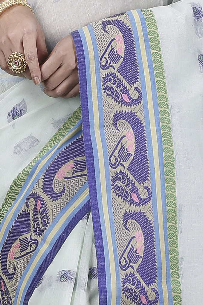 Off White Pure Cotton Utkal Tant Saree (1139)